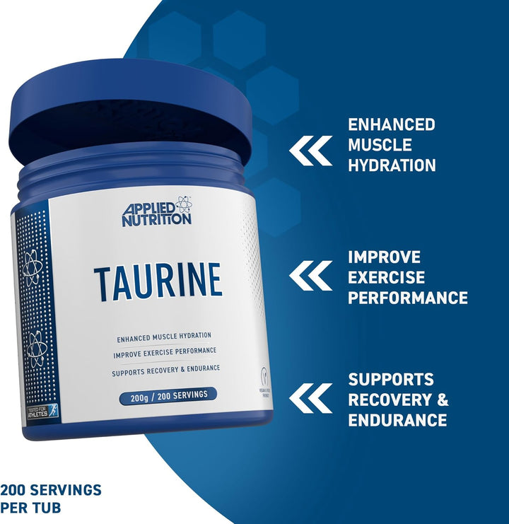 Taurine Powder 1000Mg - Pure & Natural Supplement for Enhanced Muscle Hydration, Recovery, & Endurance - Ideal for Workout & Bodybuilding - Supports Heart Health & Energy Boost (200G - 200 Servings)