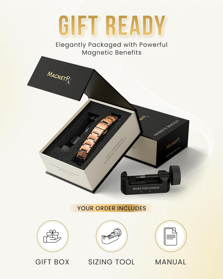 ® Magnetic Copper Bracelet for Men - Ellipsemax 5X Strength 5,000 Gauss Magnets - Designed in USA & Patent Approved - Premium Mens Copper Bracelet with Adjustable Length