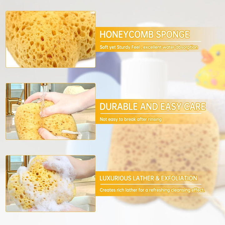2Pcs Natural Sea Sponge,Larger Shower Sponges for Women Men, Exfoliating Body Sponge Dense Foam for Gentle & Deep Cleansing, Ultra-Soft for Sensitive Dry Skin