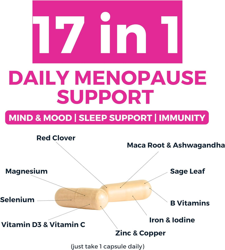 Perimenopause & Menopause Support Supplement – 17-In-1 Complex - Herbal Extracts, Vitamins & Minerals - Formulated by Women’S Health Experts - 60 Vegan Capsules – Meno Pact Complete - UK