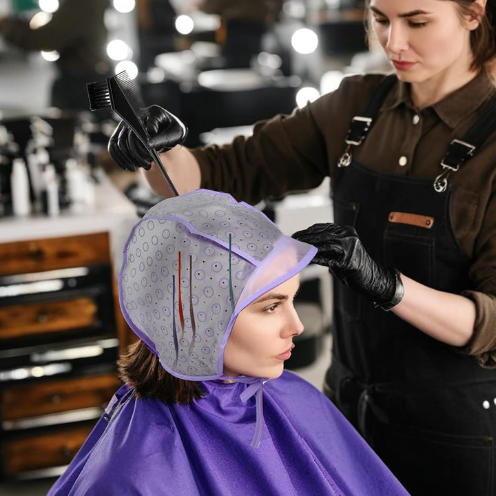 12 Pcs 4 Sets of Highlight Cap with Hooks, Hair Highlighting Caps, Highlight Hair Coloring Frosting Dye Kit for Salon Hair Dyeing Hairdressing (Purple+Pink)