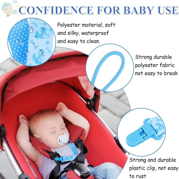 5 Pcs Dummy Clips with 5 Pcs Silicone Adapter, PP Material Baby Pacifier Clip for Boys, Soother Chain Holder Straps Teething Clips for Baby Teething Toys Baby Shower (Blue)