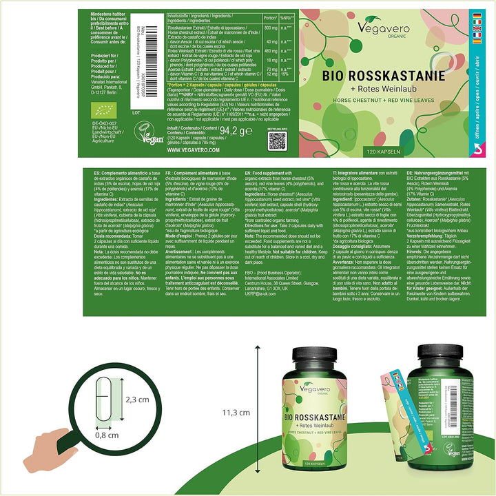 Organic Horse Chestnut Extract | with Red Vines & Acerola Cherry | 120 Capsules | NO Additives | Circulation & Varicose Veins Support | Aesculus Hippocastanum | Vegan