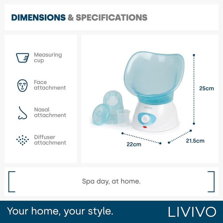 Facial Face Spa Steamer Inhaler with Aromatherapy Diffuser and Dual Nose-Cones Kit Set - Ideal to Use on Open Pores for Removal of Dirt Acne Pimples Etc (Blue)