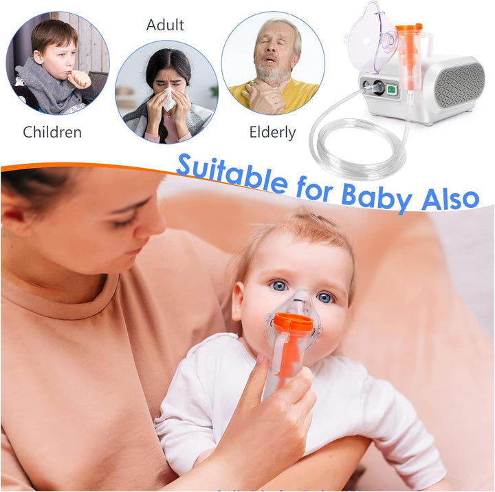 Compact Compressor Household Nebuliser Machine for Adults & Kids, Strong Mist Portable Home-Use Nebulizer (White)