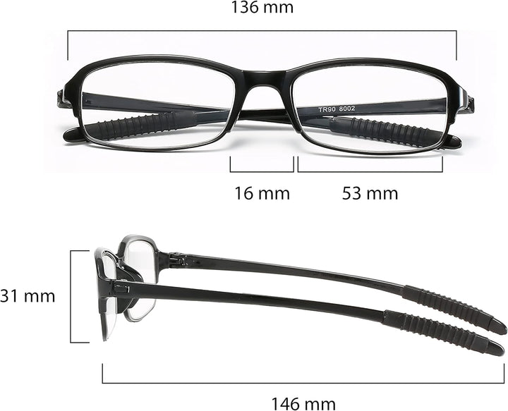 PROFLEX Sparespecs Reading Glasses (Value 5 Pack) - Lightweight, Impact Resistant, Scratch Resistant, Bendy, Flexible, Anti-Slip, Unisex (Mens + Womens) +1.0, +1.5, +2.0, +2.5, +3.0, +3.5, +4.0 (Oval)