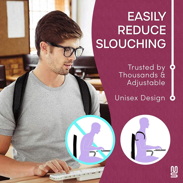 Back Brace Posture Corrector – Large, Upper Back Support Posture Brace for Men and Women - Unisex, Shoulder and Spine Support for Physical Therapy – Black