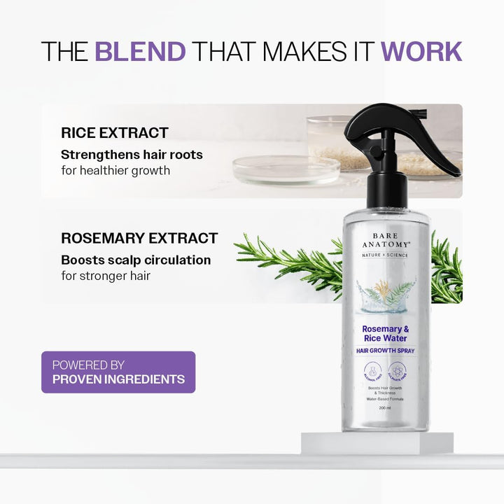 Nature X Science Rosemary Water Spray for Hair Growth & Hair Thickness with Rice Water |100% Natural Extract | Soft & Smooth Hair| Controls Hairfall| Non-Greasy & Fast Absorbing | 200 Ml