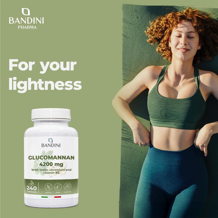 ® Glucomannan from the Konjac Root – 4200 Mg per Daily Dose – 240 Capsules – Optimized with Bacterial Cultures, Chromium, Vitamin B3 and Inulin – High-Strength Supplement – Vegan