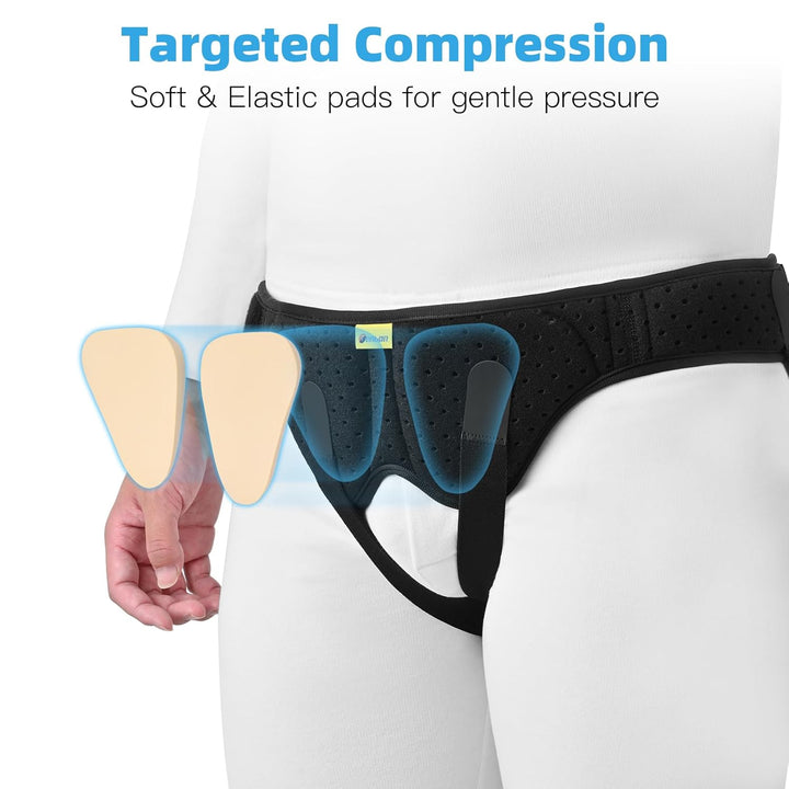 Hernia Belt for Men and Women Flexible Adjustable Inguinal Groin Hernia Belt Support Truss Pain Relief Recovery Strap with 2 Removable Compression Pads Comfortable Material (M)