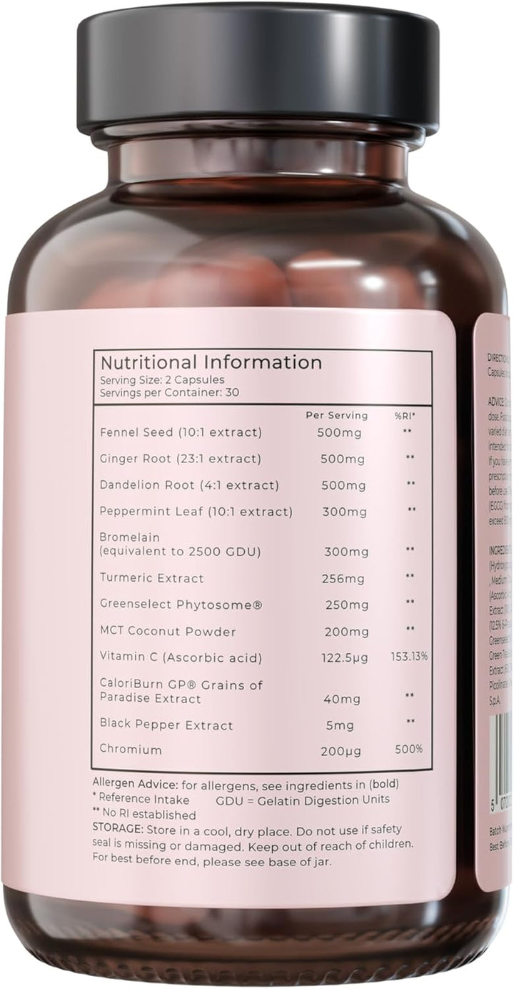 Bloatburn Supplement - Bloating and Digestion Support, All-Natural Ingredients, 60 Capsules, 1 Month Supply for Menopause Wellness - Vegan & Gluten Free