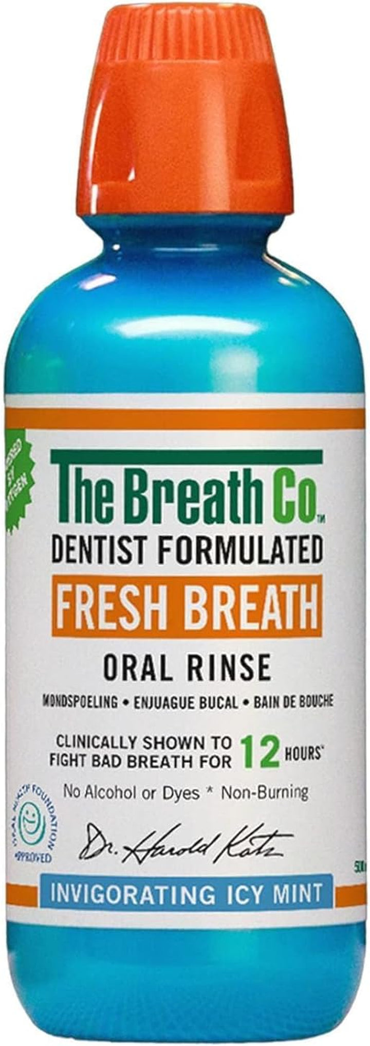 Alcohol Free Mouthwash. Dentist Formulated Oral Rinse for 12 Hours of Fresh Breath, Icy Mint Flavour, 500 Ml