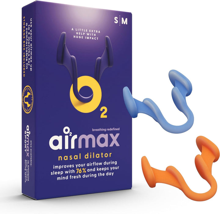 Airmax Nasal Dilator Trial Pack | anti Snore Device | 76% More Air for Better Breathing & Snoring Relief | Guaranteed Fit (1X Small & 1X Medium)