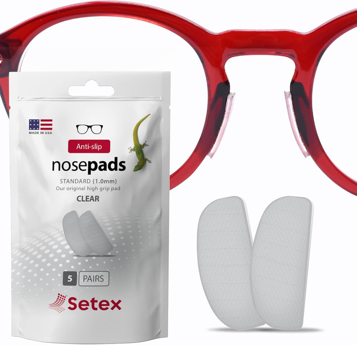 Gecko Grip Glasses Nose Pads (5 Clear Pairs) - Anti-Slip Nose Pads for Glasses, USA Made, Micro-Structured Fibers, Ultra-Strong Grip and Ultra-Soft, Self Stick Adhesive, 1 X 7 X 16 Mm