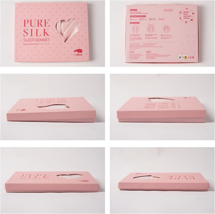 100% Mulberry Silk Bonnet for Sleeping Women, 22 Momme Double-Layered Grade-6A Silk Hair Bonnet for Sleeping, Hair Cap for Sleeping with Tie Band on Head, Includes Scrunchie(Pink)