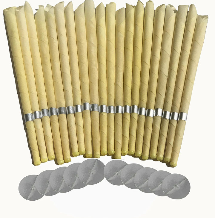 20Pcs Ear Candles, Ear Candle Set with Natural Organic Beeswax (Drip Protection Tray 10Pcs), Ear Candle Kit, for Health Care of Blocked Ears (Yellow)