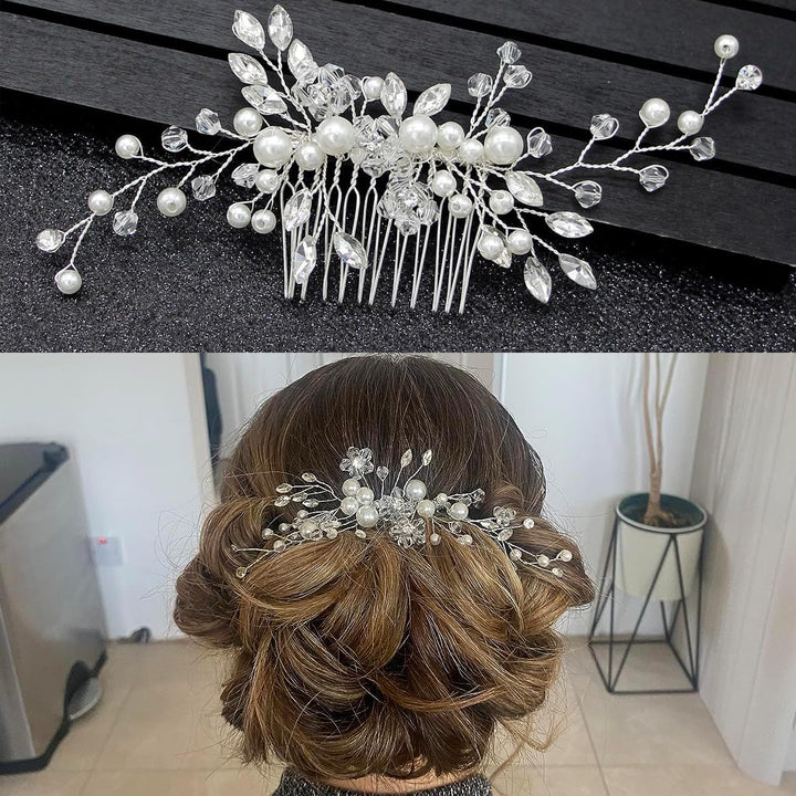 Bridal Flower Side Hair Clips,  Pearl Hair Pieces Comb Bridal Headpiece for Brides Hair Comb Wedding Prom Birthday Party Hair Accessories (Style-A)