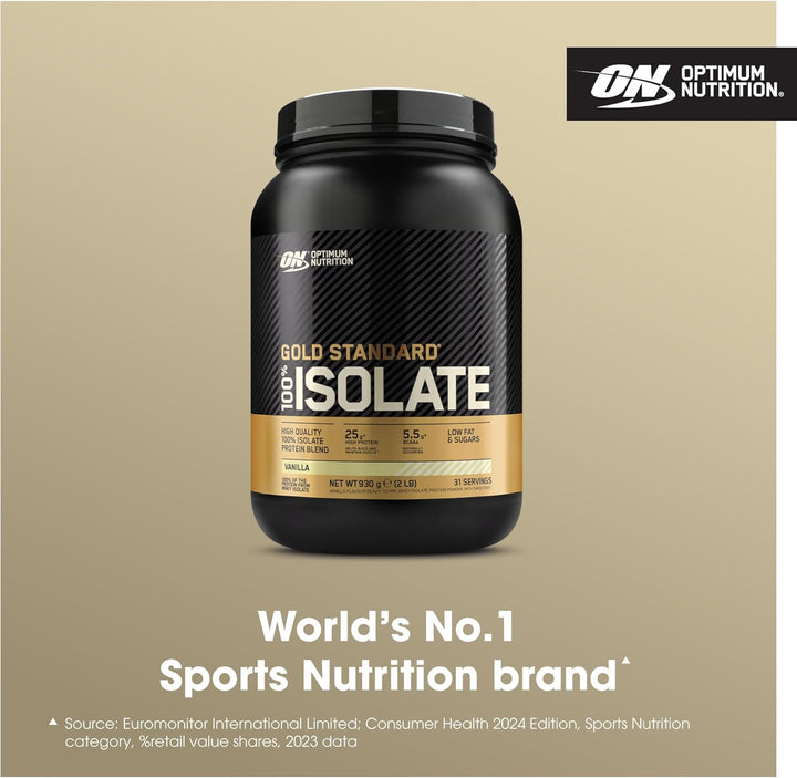 on Gold Standard 100% Isolate Pure Whey Protein, Naturally Occurring Bcaas and Glutamine, Pre and Post Workout, Vanilla Flavour, 31 Servings, 930 G