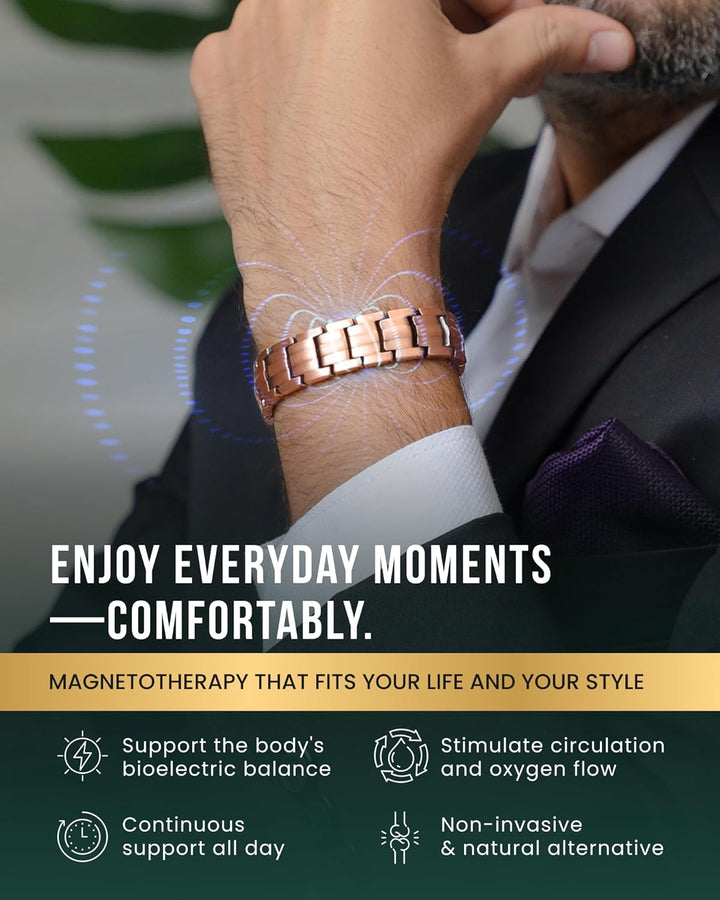 ® Magnetic Copper Bracelet for Men - Ellipsemax 5X Strength 5,000 Gauss Magnets - Designed in USA & Patent Approved - Premium Mens Copper Bracelet with Adjustable Length