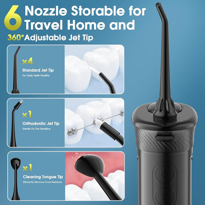 Mini Travel Water Flosser, Portable Cordless Oral Irrigator: 3+1 Modes with DIY Water Pressure Dental Flosser, IPX7 Waterproof, Telescopic Tank, 6 Jet Tips for Braces and Bridges Care