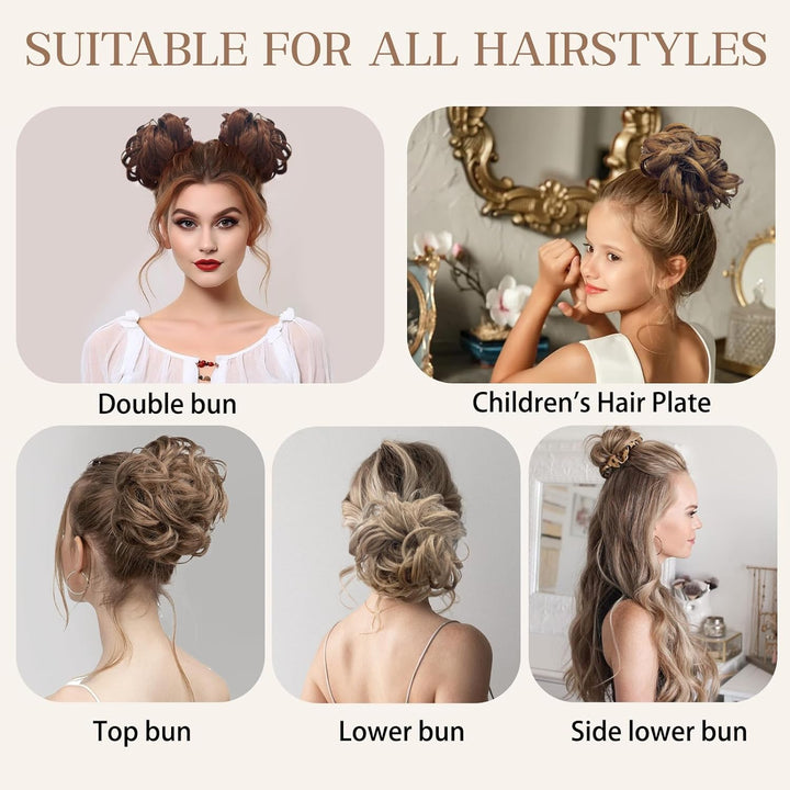 Messy Bun Hair Piece, Wavy Curly Messy Bun Scrunchie, Thick Tousled Hair Pieces for Women Girl(Black）