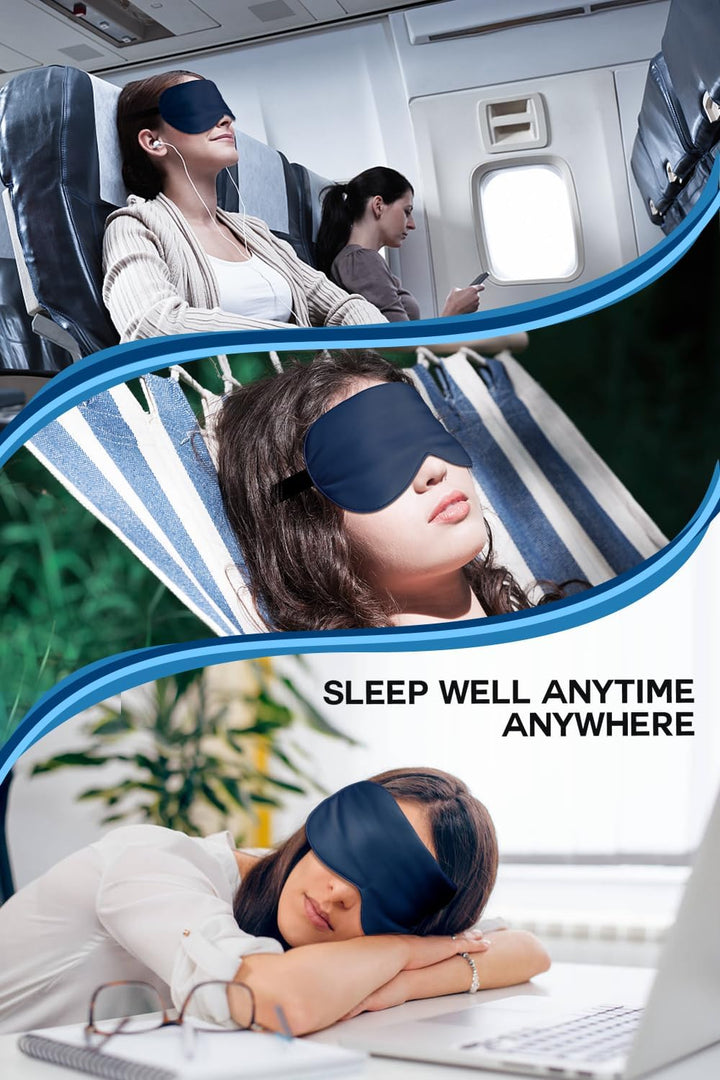 Silk Sleep Mask, 22-Momme 100% Pure Mulberry Silk Light-Blocking Eye Mask with Adjustable Strap, Hypoallergenic, Gifts for Women and Men (Blue)