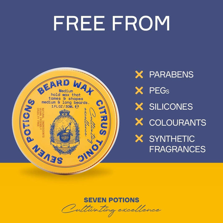 Beard Wax for Men — Medium Hold Styling Wax to Shape and Nourish Your Beard — All-Natural, Vegan, Cruelty Free — Citrus Tonic (30 Ml)