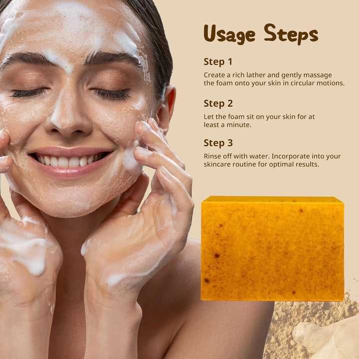 2PCS Turmeric Soap Bar, Natural Handmade Kojic Acid Soap for Face & Body, Dark Spot Acne Blackheads Remover for Even Skin Tone, Moisturizing Erase Fine Lines, Gentle Vitamins C Soaps with Foaming Nets