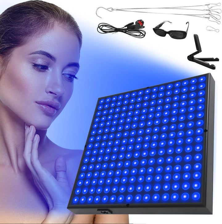 Tanning Lamp for Home, 45W Sun Lamp for Face and Body, 460Nm Full Blue Lamp Skin Tanning Light with 225Pcs Leds, Portable Self Tanner Light with Hanging Ring Hook, Adjustable Tripod and Goggles