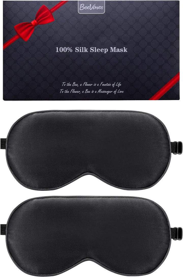 Sleep Mask, 2 Pack 100% Real Natural Pure Silk Eye Masks with Adjustable Strap for Sleeping, Mulberry Silk Eye Sleep Shade Cover, Block Light Reduces Puffy Eyes Traveling Gifts