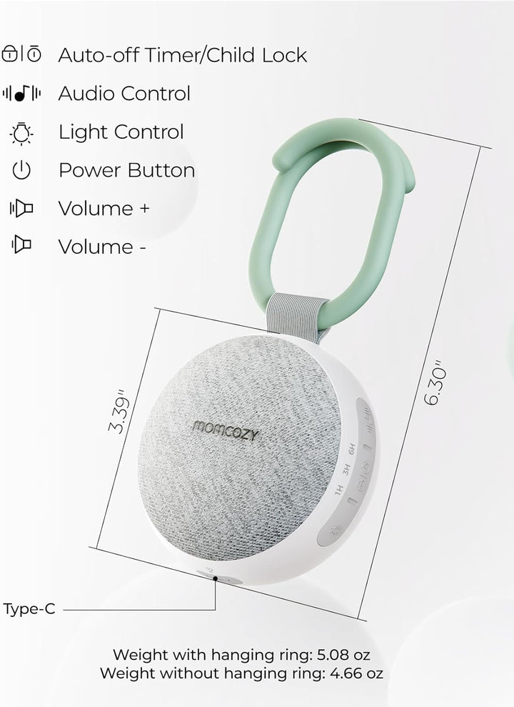 Portable Sound Machine with Night Light, White Noise Sound Machine for Baby, 20 Soothing Sounds, Sound Therapy, Long-Lasting Power, Timer, Clips on Stroller, Baby Shower Gifts