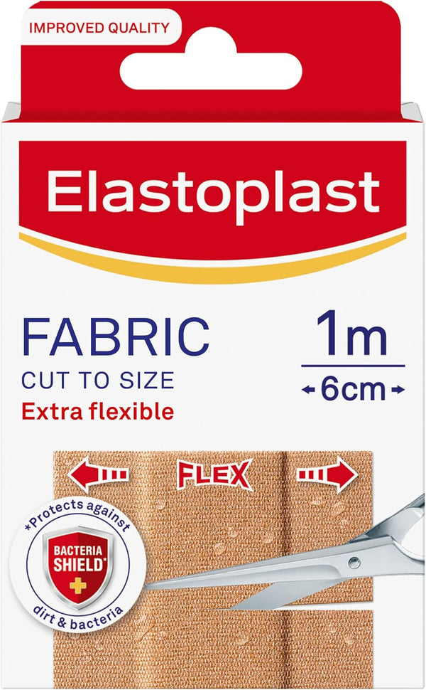 Fabric Cut to Size Plasters (1M X 6Cm), Extra Flexible Wound Care, Moves with the Body, Water-Repellent & Breathable Large Plasters Help Protect Wounds, 10 Strips
