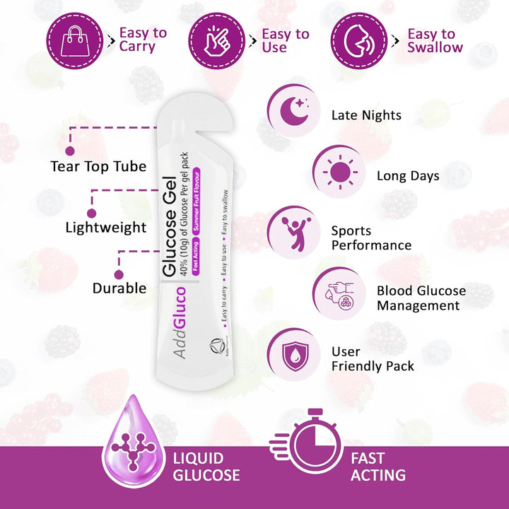 Glucose Gel – Fast-Acting Glucose Energy Gel in Easy Tear Sachets (3 X 25G) – Summer Fruit Flavour, Vegetarian & Vegan-Friendly