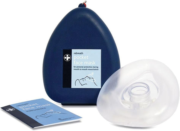 Rebreath Pocket Face Mask with Valve for CPR for Personal Protection during Mounth to Mounth Resuscitation in a Blue Clamshell Case - Perfect for First Aiders