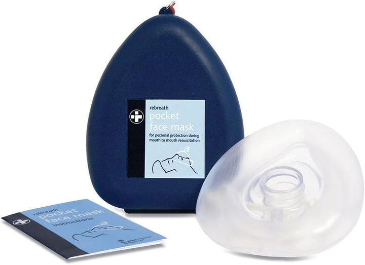Rebreath Pocket Face Mask with Valve for CPR for Personal Protection during Mounth to Mounth Resuscitation in a Blue Clamshell Case - Perfect for First Aiders