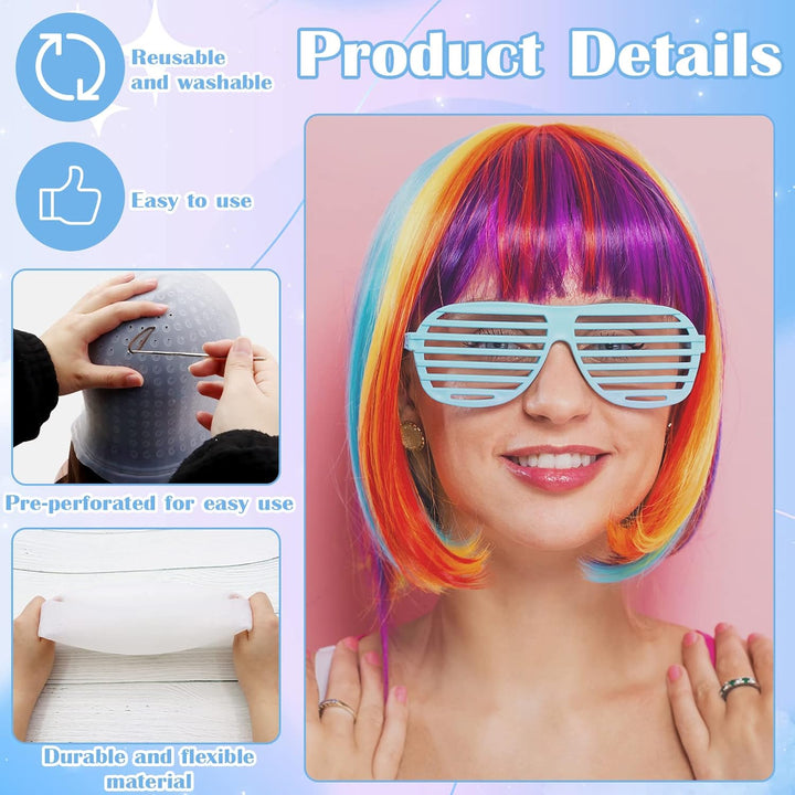 Punched Hole Silicone Highlight Hair Cap with Hair Coloring Brushes and Needle,Highlighting Frosting Cap,Highlight Cap,Professional Salon Silicone Hairdressing Tools for Women Men