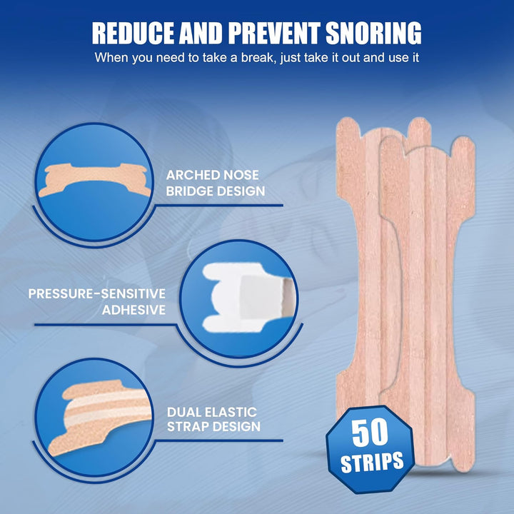 Nasal Strips 50 Pcs Nose Strips for Snoring Relief, Anti-Snoring Devices for Men and Women, Drug-Free Nose Strips to Relieve Congestion from Colds or Allergies,Snore Strips for Sports and Sleep