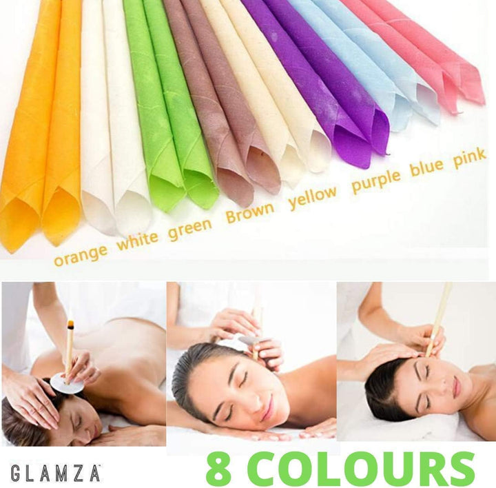 Organic Hopi Ear Candles for Blocked Ears - All Natural Ear Wax Remover  100% Natural Beeswax Candle - 16Pcs (8 Pairs) with 8 Protective Disc Cones for Safe & Effective Ear Candling