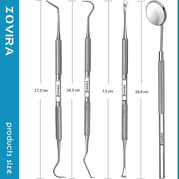 Plaque Remover for Teeth 4Pc Tooth Cleaning Kit with Tartar and Calculus Removal Dental Care Set Stainless Steel Dentist Tools for Personal and Home Use