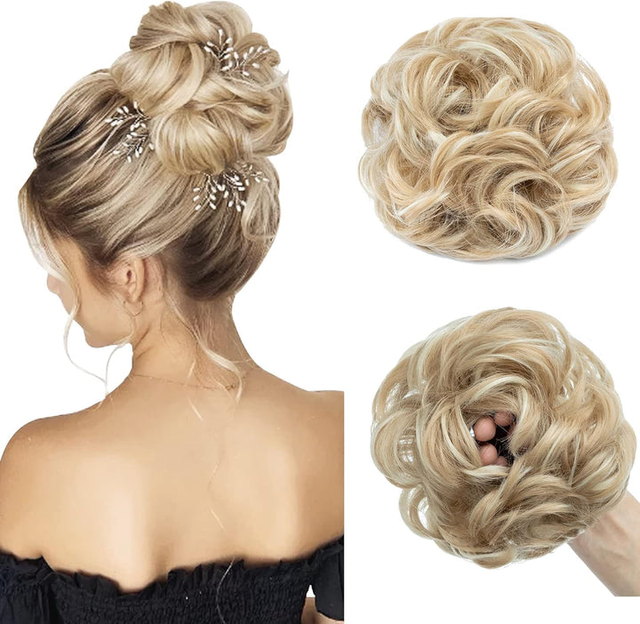 Messy Hair Scrunchies - Hair Bun Extensions & Curly Wavy Pieces for Women'S Updo, Ponytail & Donut Chignons - Natural Black