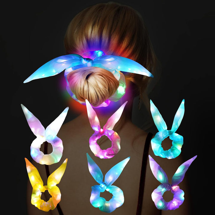 LED Light up Elastic Hair Bands, 6Pcs Luminous Hair Ties, 3 Colors Light Modes LED Scrunchies, Light up Hair Scrunchies for Halloween Rave Glow Party