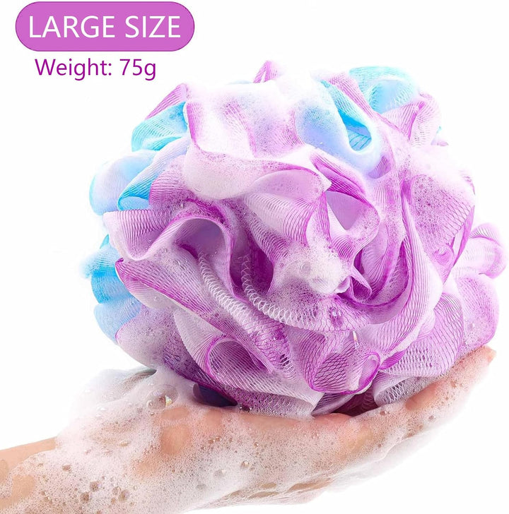 6 Pack 75G/Pc Large Loofahs Shower Sponge, Mesh Pouf Bath Sponges Exfoliating Body Scrubber Shower Scrunchies (A Color)