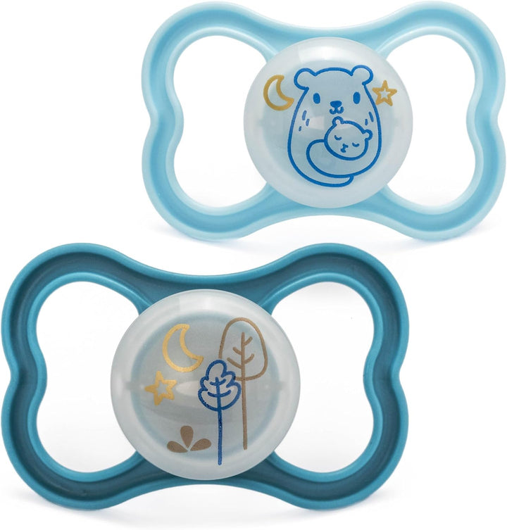 Air Night Soothers | 16 plus Months | 2 Pack | Glow in the Dark Dummies | Comes in Dummy Steriliser Case | Sustainable Materials | Baby Accessories | Pink (Various Designs)