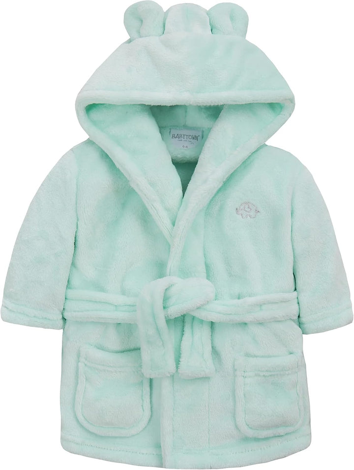 Baby Boys & Girls Unisex Dressing Gown (Ages 6-24 Months) Soft Plush Flannel Fleece Hooded Bath Robe