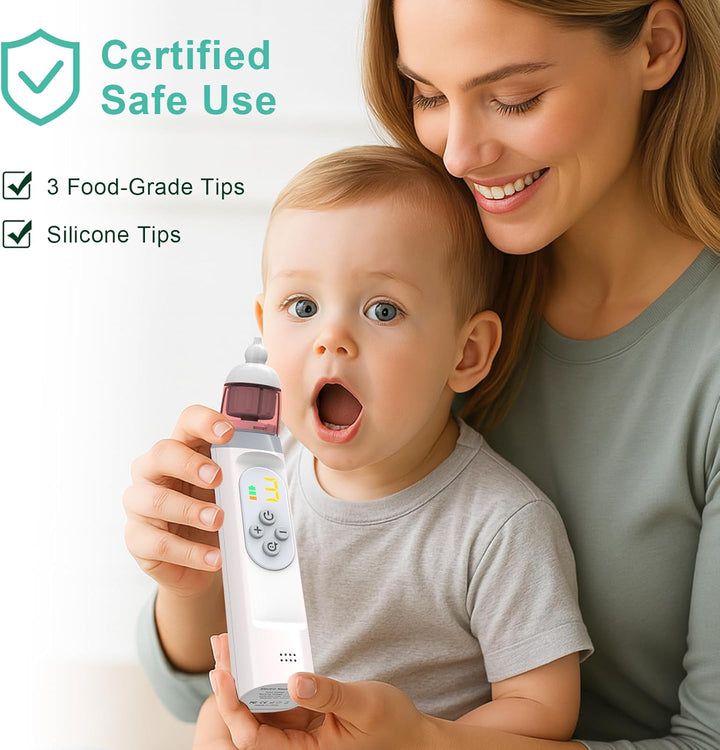 Nasal Aspirator Pro for Baby, Portable Baby Nose Cleaner Sucker with 3 Silicone Tips, Adjustable Suction, Newborn and Child Friendly, Electric Nose Suction, Built-In Music & Light