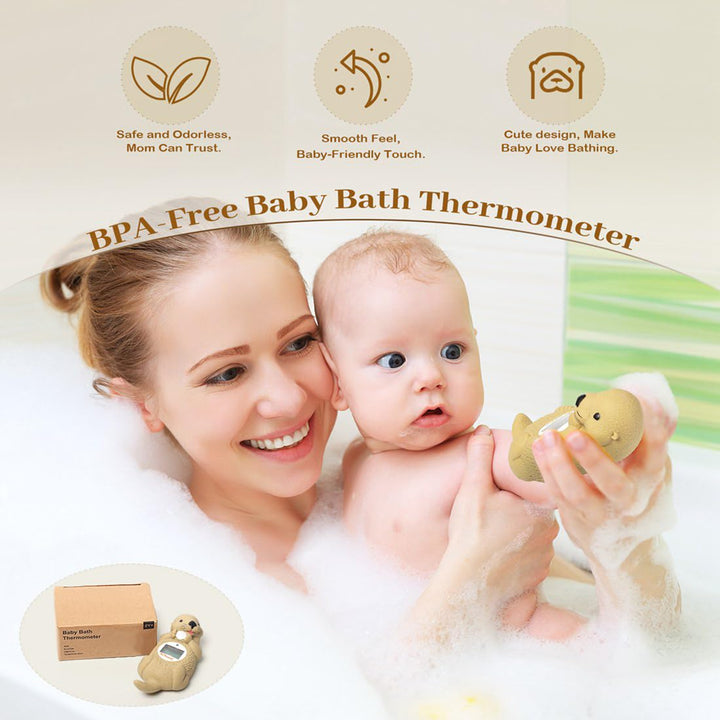 Baby Bath Thermometer, Toddlers Floating Bath Toy, Bathtub Thermometer, at Fahrenheit and Celsius Degree - Light Brown Otter