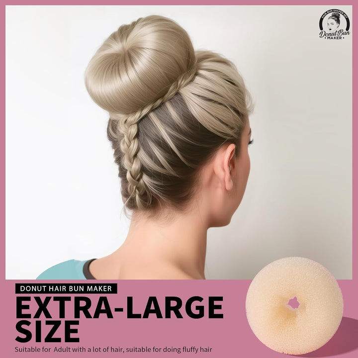 Hair Bun Shaper Set, 4 Size Beige Donut Bun Maker + 20 Golden Bobby Pins for Blonde, Chignon Bun Maker Hair Ring Style Accessories for Dancer Ballet Girls Extra-Large, Large, Medium, Small