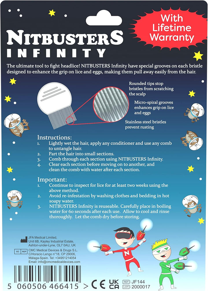 Infinity Stainless Steel Metal Headlice Nit Removal Comb with Spiral Grooves