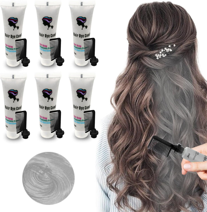 Hair Dye for Dark Hair, Temporary Hair Colour Comb for Girl & Women. Great Gift on Birthday Halloween Christmas Cosplay Party, Easy Washable and Safety Hair Chalk Comb(6 Bright Colour)