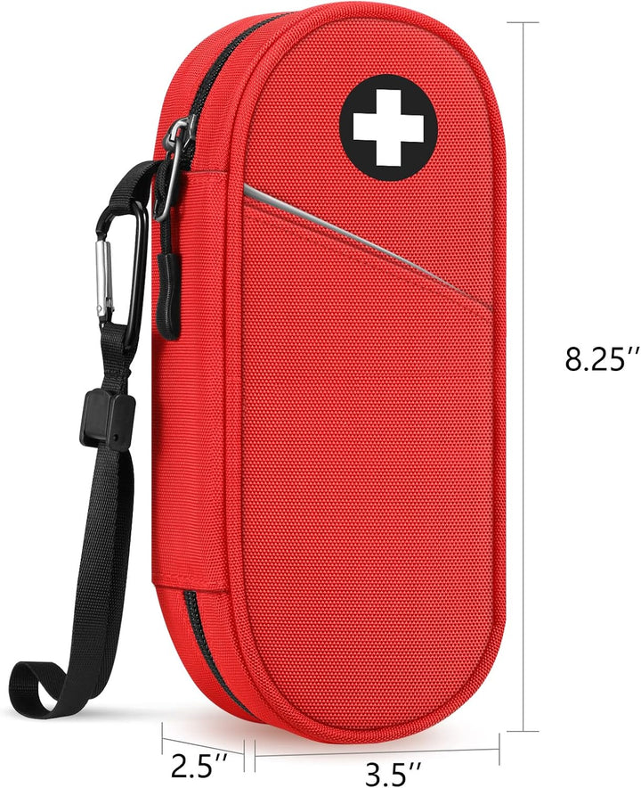 Epipen Medical Carrying Case Insulated, Travel Medication Organizer Bag Emergency Medical Pouch Holds 2 Epipens, Asthma Inhaler, Anti-Histamine, Auvi-Q, Allergy Medicine Essentials, (Red)